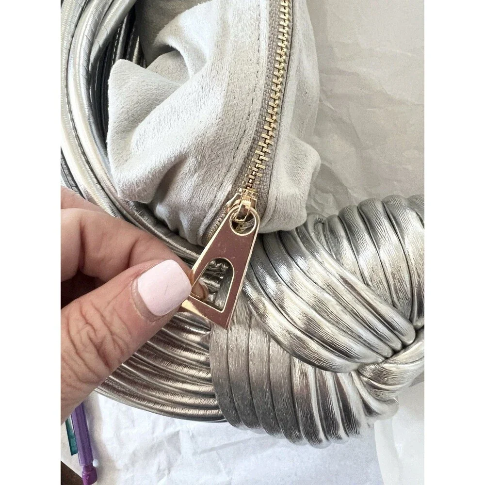 VERANO HILL Silver Crescent Unique Soiree Cocktail Amanda Rope Vegan Leather Bag